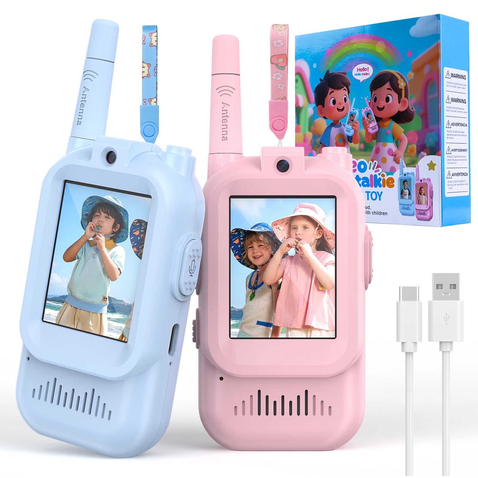 Kids Video Walkie Talkies – Video Call, 400m Range, Voice Changer, Rechargeable | Ages 3+