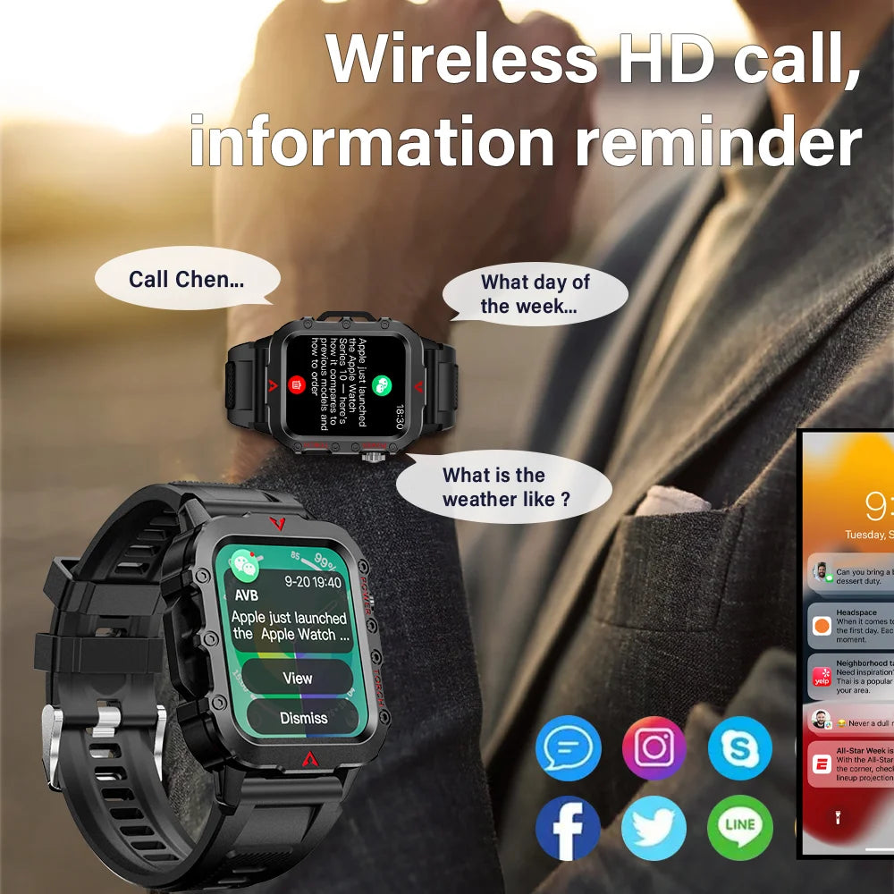 Explore the Ultimate Outdoor Companion: Men's Smart Watch with LED Flashlight and Health Monitoring Features