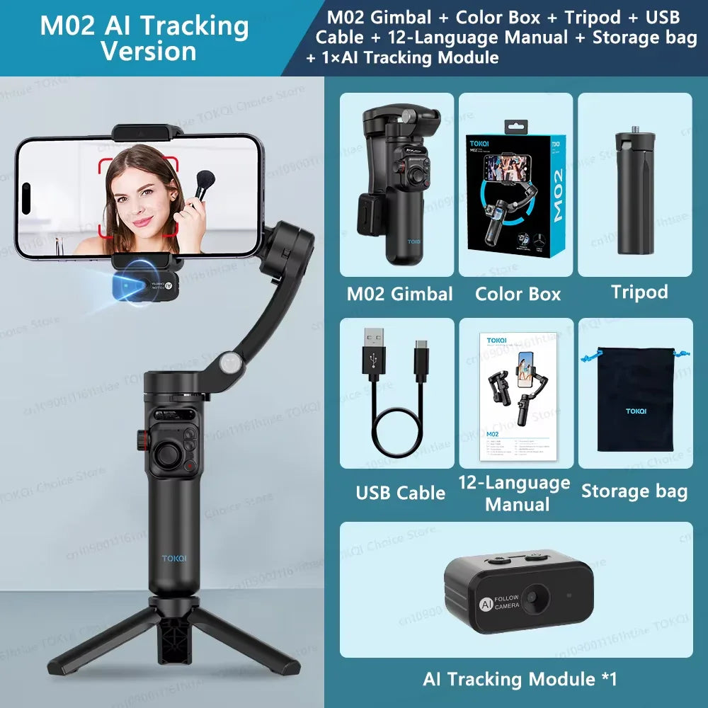 M02 New 3-Axis Handheld Gimbal Stabilizer for Smartphone with Wireless Remote for Iphone Android Phone Face Tracking Tiktok Vlog