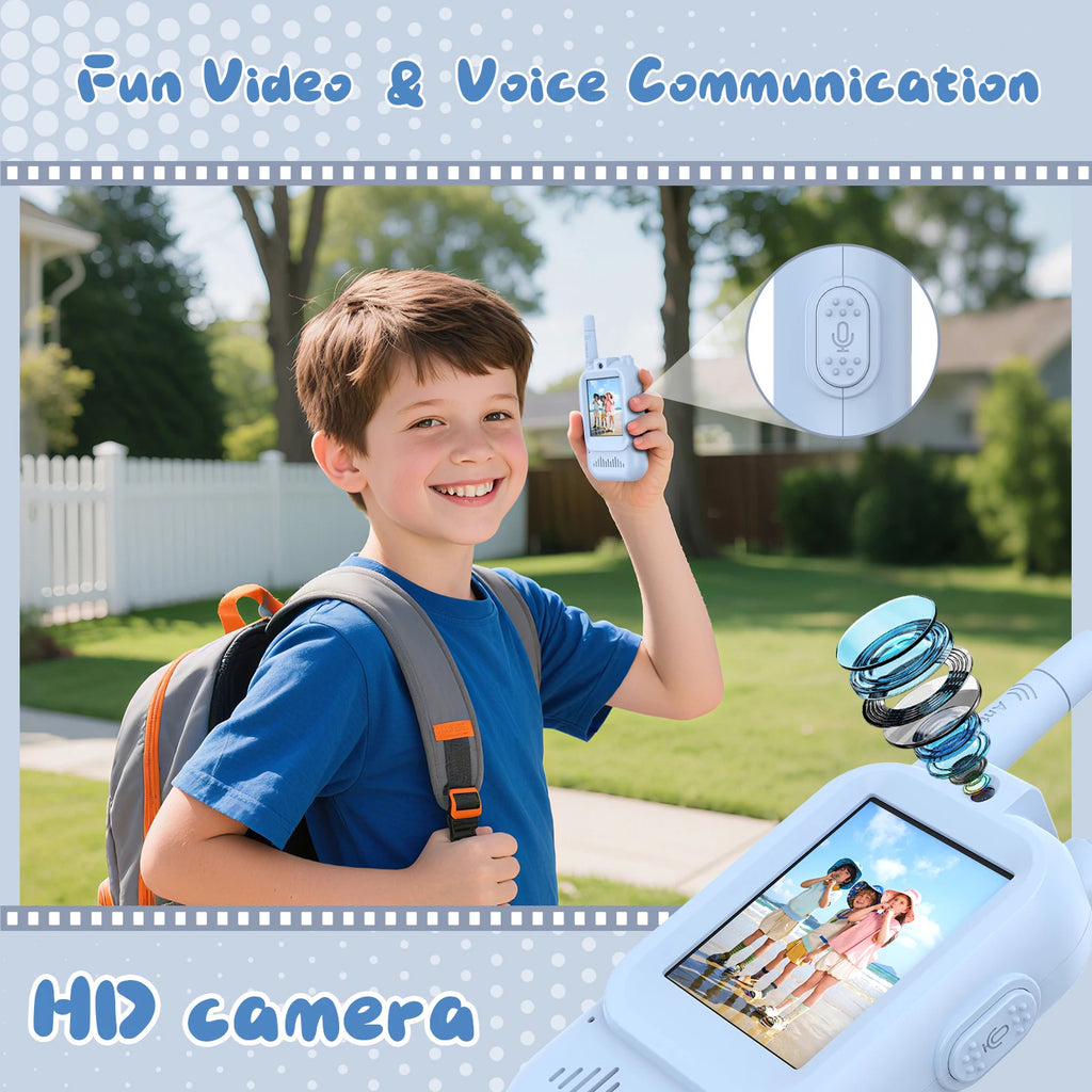 Kids Video Walkie Talkies – Video Call, 400m Range, Voice Changer, Rechargeable | Ages 3+