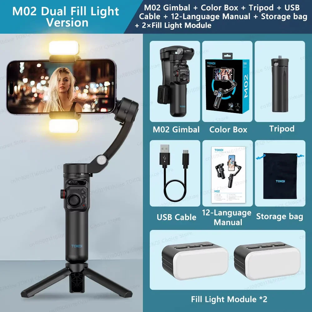 M02 New 3-Axis Handheld Gimbal Stabilizer for Smartphone with Wireless Remote for Iphone Android Phone Face Tracking Tiktok Vlog