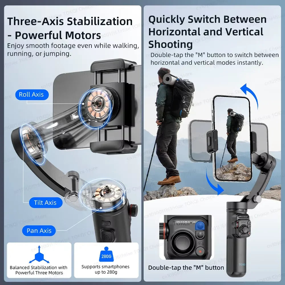 M02 New 3-Axis Handheld Gimbal Stabilizer for Smartphone with Wireless Remote for Iphone Android Phone Face Tracking Tiktok Vlog