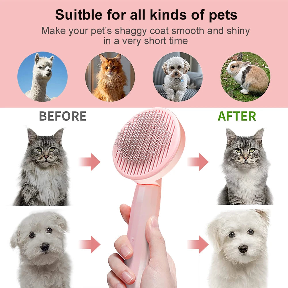 Self-Cleaning Pet Grooming Brush – Fine Wire Bristles, Gentle on Skin, Comfort Grip