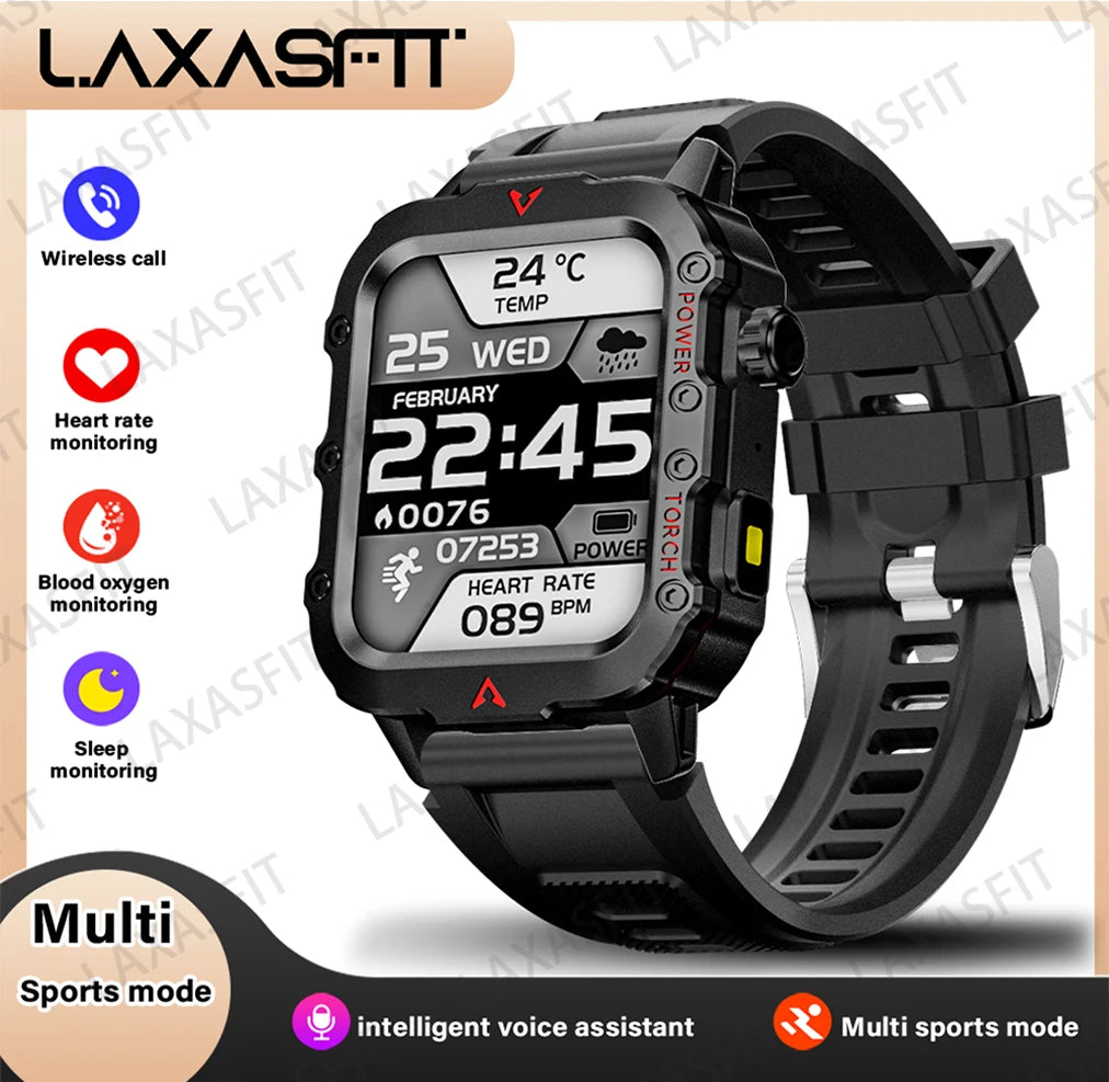 Explore the Ultimate Outdoor Companion: Men's Smart Watch with LED Flashlight and Health Monitoring Features