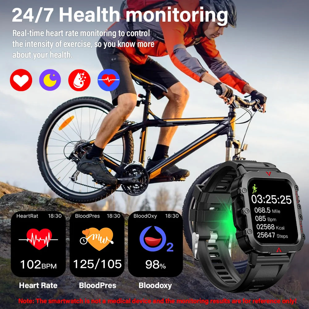 Explore the Ultimate Outdoor Companion: Men's Smart Watch with LED Flashlight and Health Monitoring Features