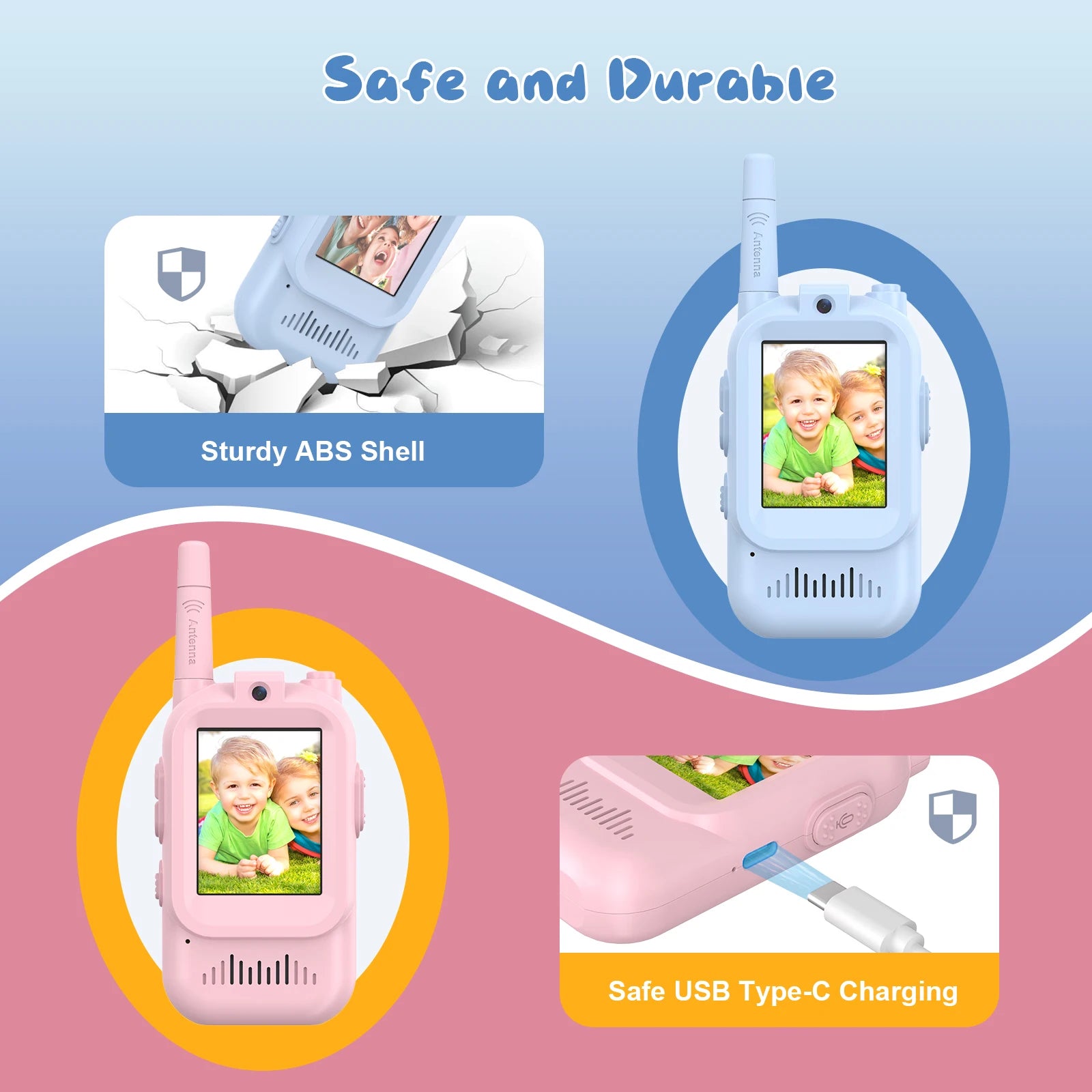 Kids Video Walkie Talkies – Video Call, 400m Range, Voice Changer, Rechargeable | Ages 3+