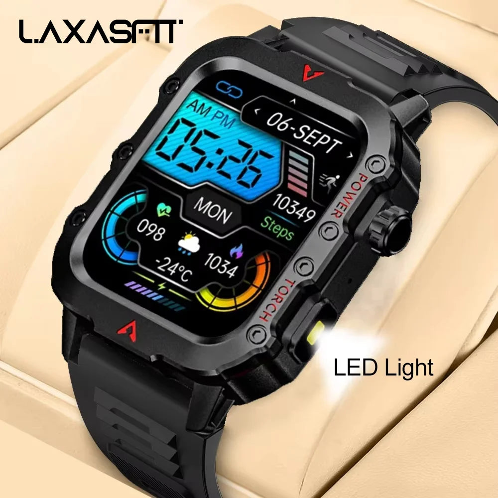 Explore the Ultimate Outdoor Companion: Men's Smart Watch with LED Flashlight and Health Monitoring Features