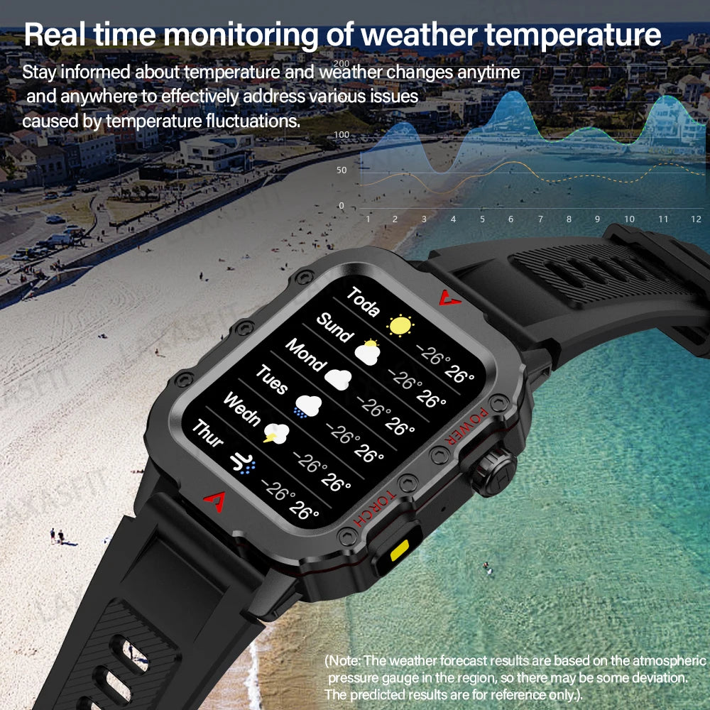 Explore the Ultimate Outdoor Companion: Men's Smart Watch with LED Flashlight and Health Monitoring Features