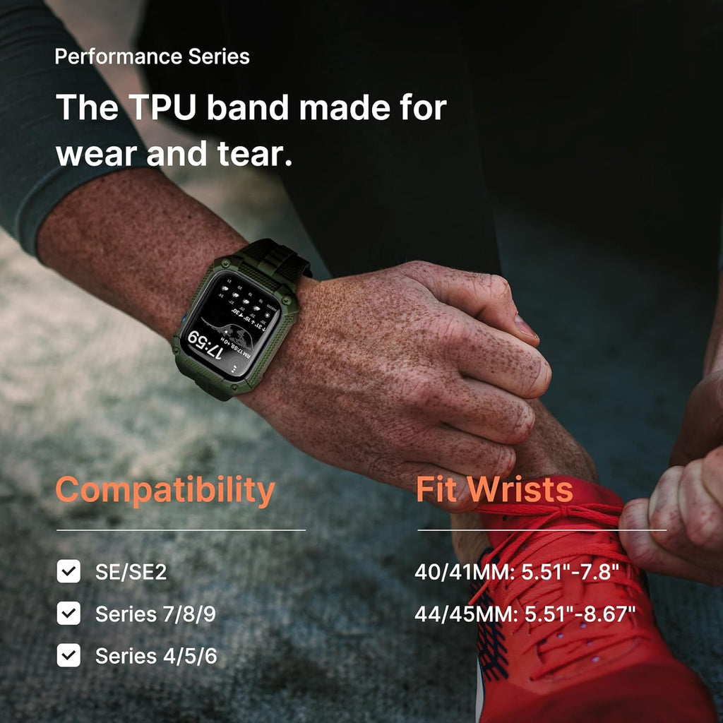 Compatible with Apple Watch Bands 41Mm 40Mm Series 9/8/7/6/5/4/SE3/SE2/SE, TPU Rugged Iwatch Strap Military Grade Shockproof Bumper Case for Men Women Army Green