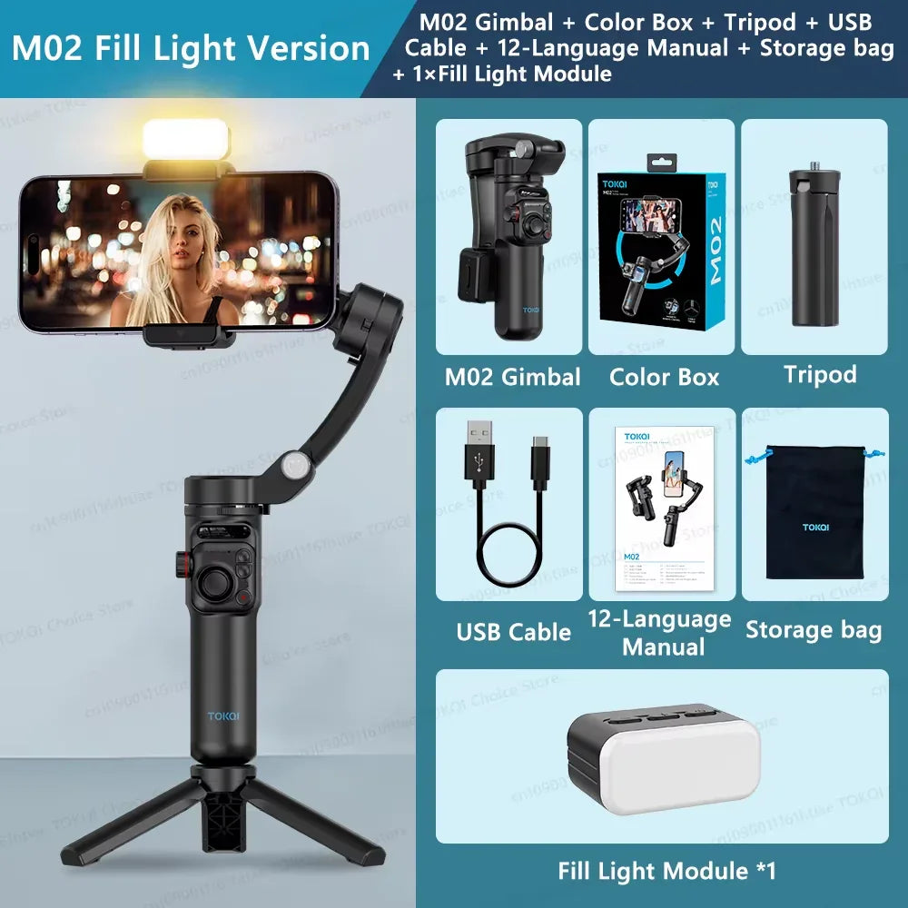 M02 New 3-Axis Handheld Gimbal Stabilizer for Smartphone with Wireless Remote for Iphone Android Phone Face Tracking Tiktok Vlog