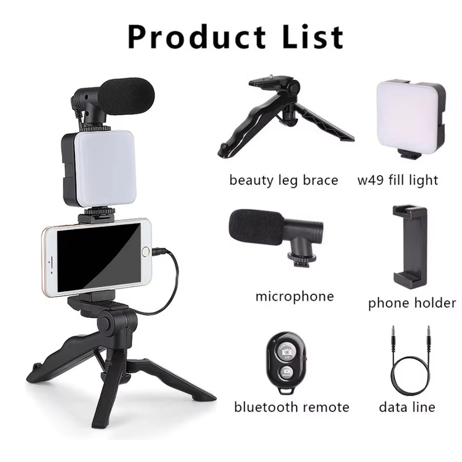 Ultimate Smartphone Vlogging Kit: Tripod, Mini Microphone & LED Light for Stunning TikTok & YouTube Videos