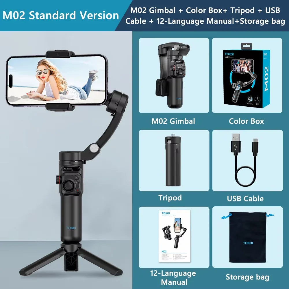 M02 New 3-Axis Handheld Gimbal Stabilizer for Smartphone with Wireless Remote for Iphone Android Phone Face Tracking Tiktok Vlog