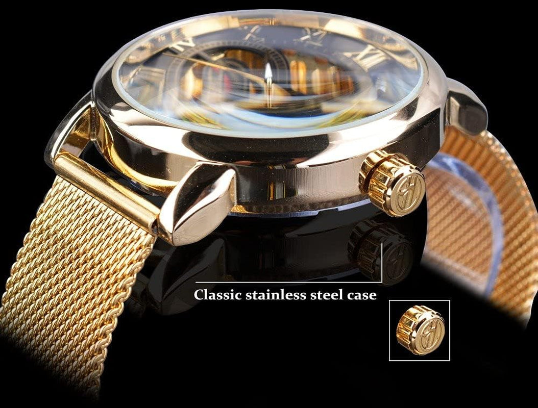 Elevate Your Style with the Golden Men’s Skeleton Steampunk Mechanical Watch - A Retro Minimalist Marvel