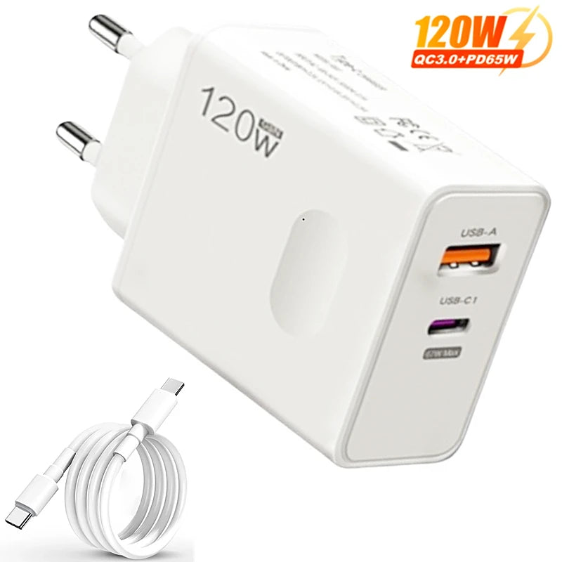 Experience Lightning-Fast Charging with Our 120W USB Type C PD Quick Charger - Perfect for iPhone, Xiaomi, Samsung, OnePlus, and Pixel Devices!