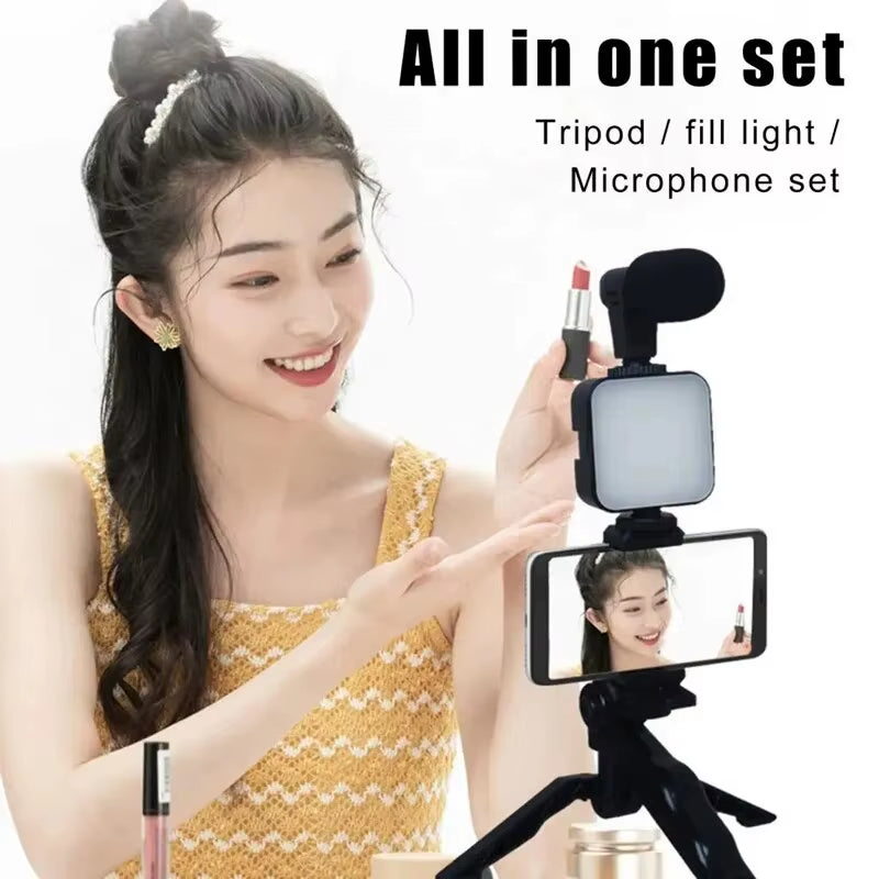 Ultimate Smartphone Vlogging Kit: Tripod, Mini Microphone & LED Light for Stunning TikTok & YouTube Videos
