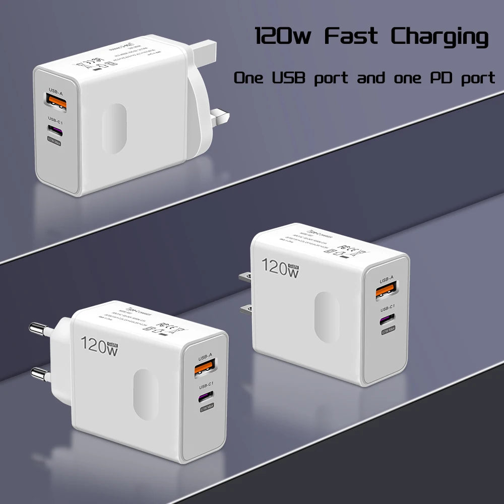 Experience Lightning-Fast Charging with Our 120W USB Type C PD Quick Charger - Perfect for iPhone, Xiaomi, Samsung, OnePlus, and Pixel Devices!